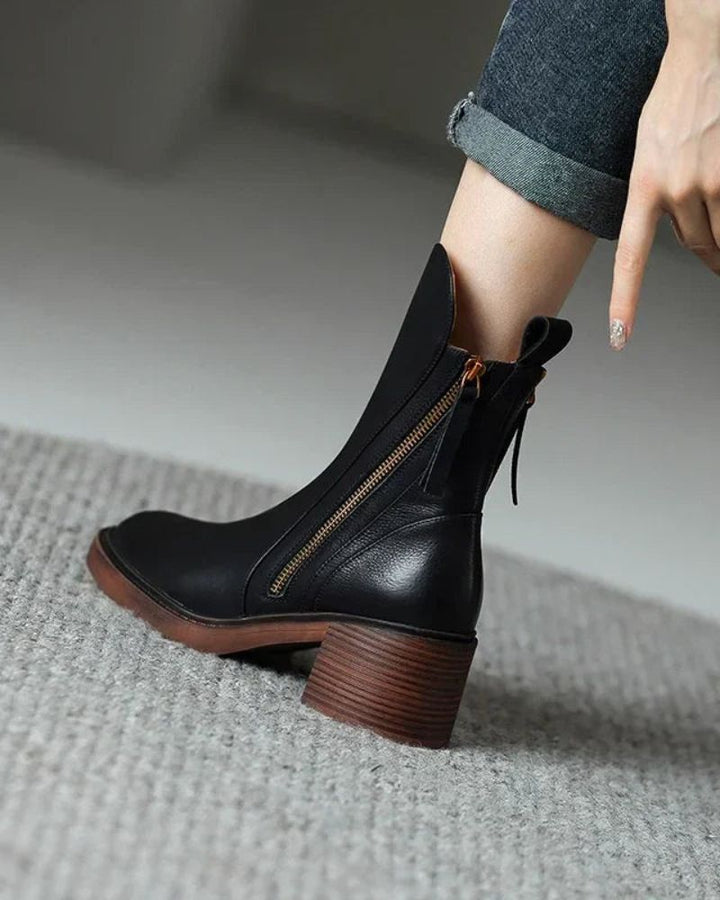 Léviane™ | Botte en cuir noire avec un talon confortable, élégante et intemporelle