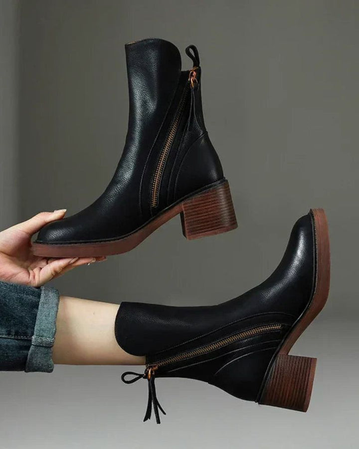 Léviane™ | Botte en cuir noire avec un talon confortable, élégante et intemporelle