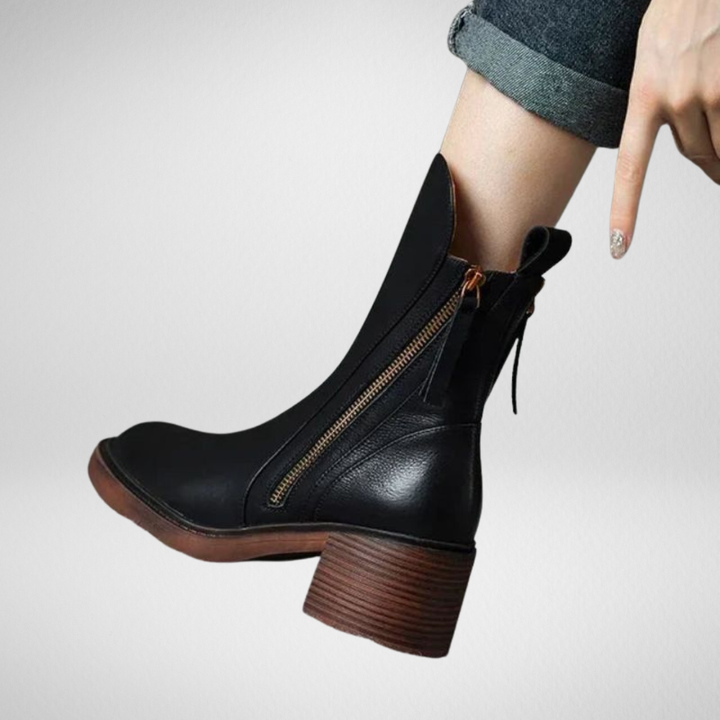 Léviane™ | Botte en cuir noire avec un talon confortable, élégante et intemporelle