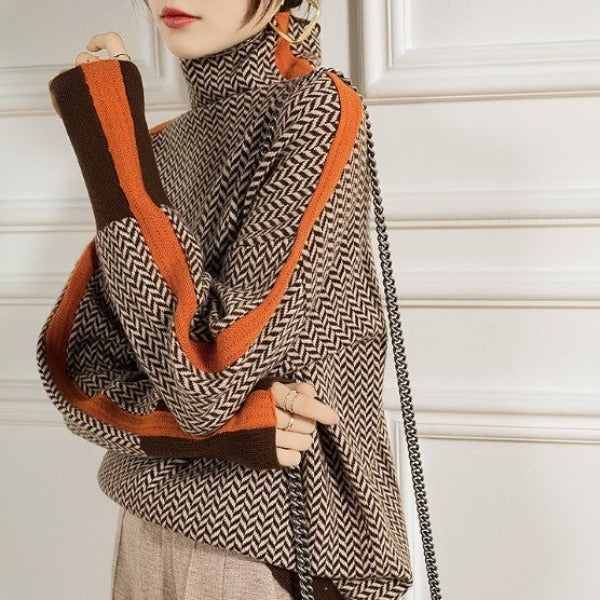 Léviane™ | Pull à col roulé à rayures contrastantes