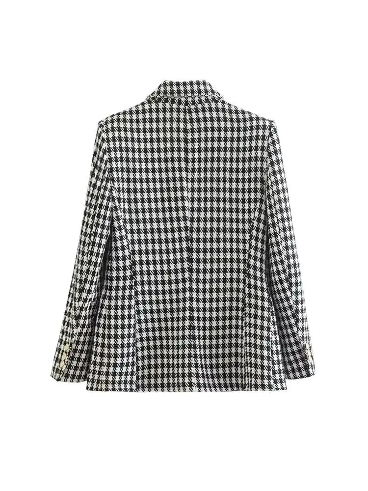 Léviane™ | Blazer Femme Pied-de-Poule Vintage, Double Boutonnage, Élégant