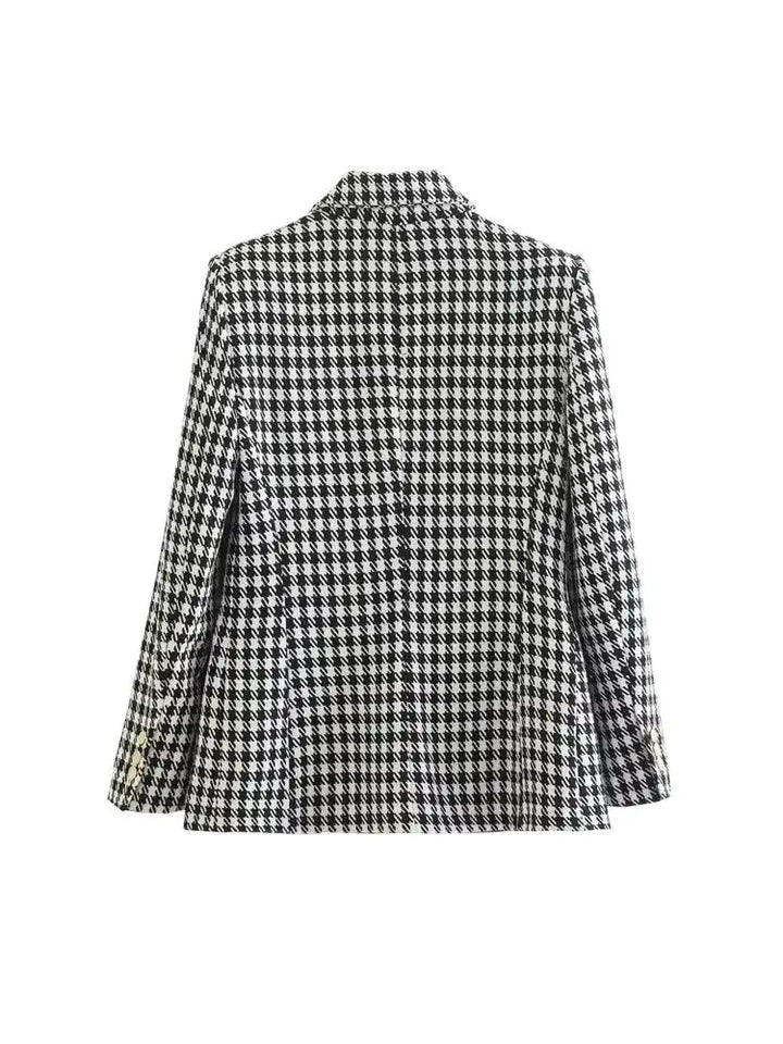 Léviane™ | Blazer Femme Pied-de-Poule Vintage, Double Boutonnage, Élégant