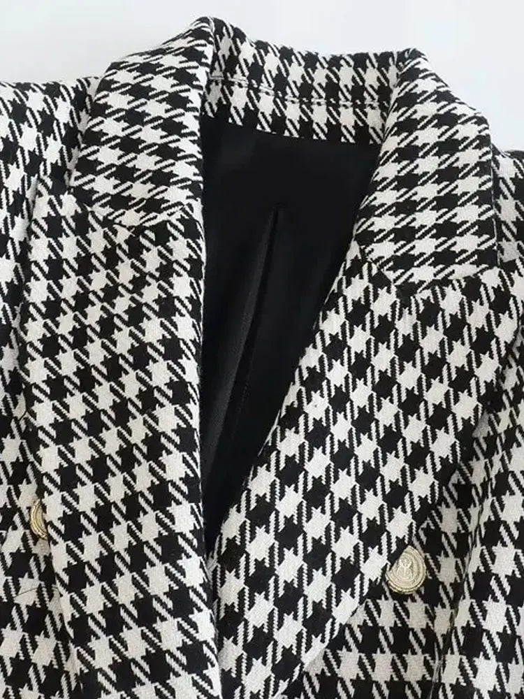 Léviane™ | Blazer Femme Pied-de-Poule Vintage, Double Boutonnage, Élégant