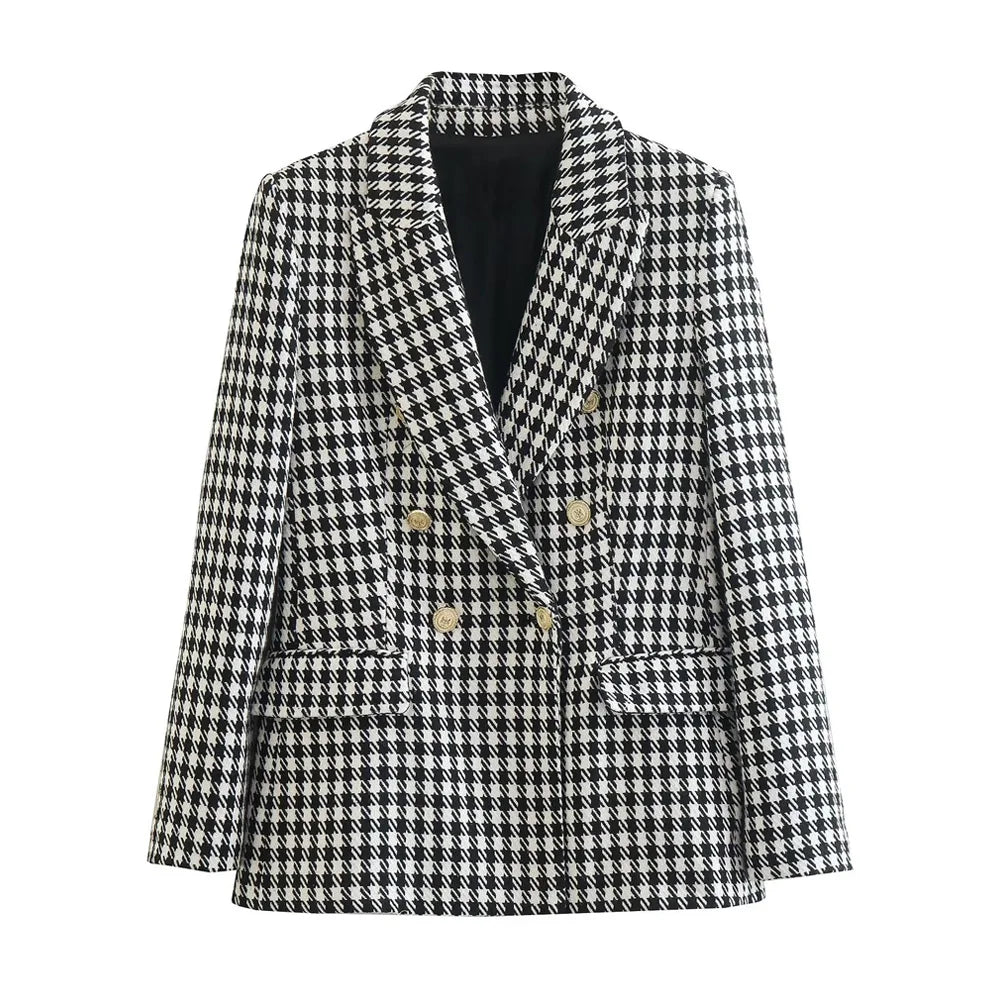 Léviane™ | Blazer Femme Pied-de-Poule Vintage, Double Boutonnage, Élégant