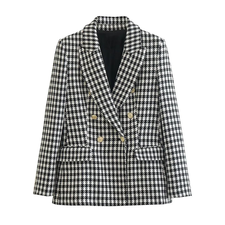 Léviane™ | Blazer Femme Pied-de-Poule Vintage, Double Boutonnage, Élégant