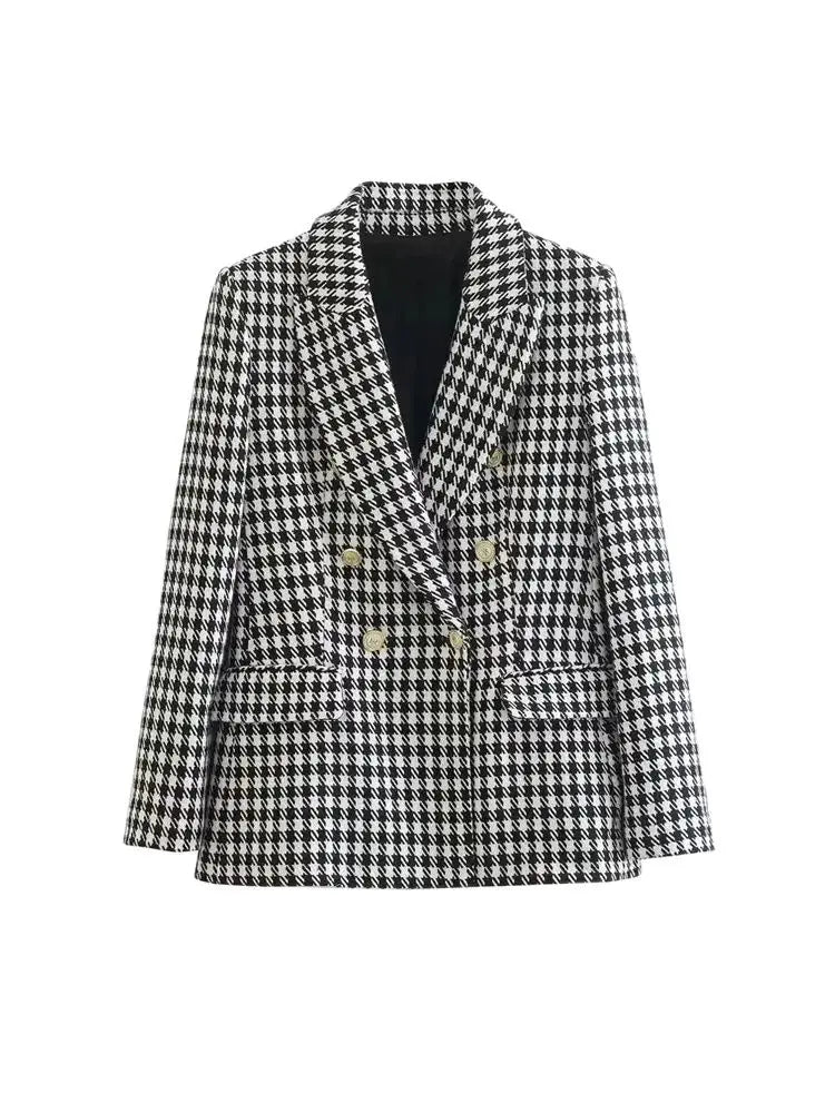 Léviane™ | Blazer Femme Pied-de-Poule Vintage, Double Boutonnage, Élégant