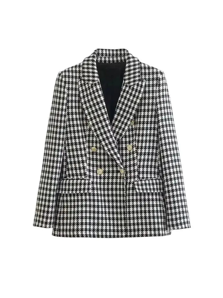 Léviane™ | Blazer Femme Pied-de-Poule Vintage, Double Boutonnage, Élégant