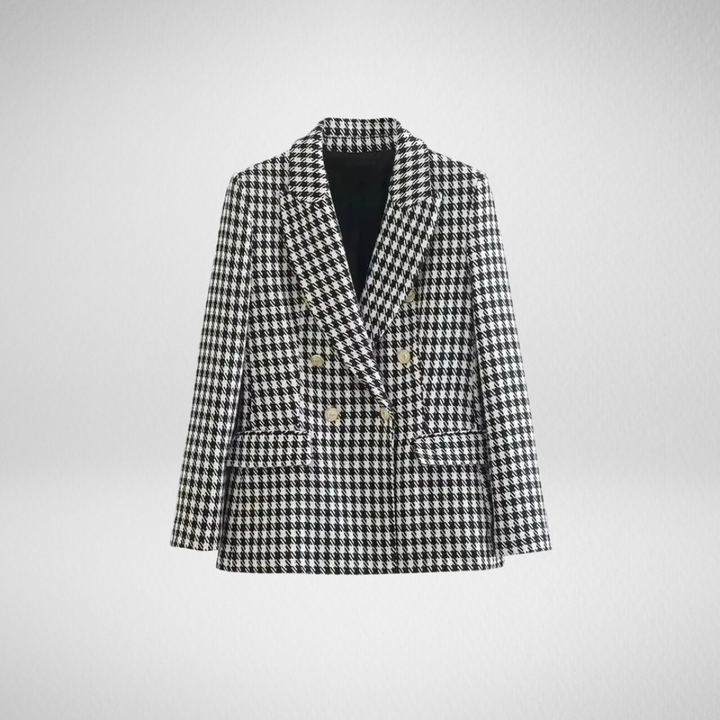 Léviane™ | Blazer Femme Pied-de-Poule Vintage, Double Boutonnage, Élégant